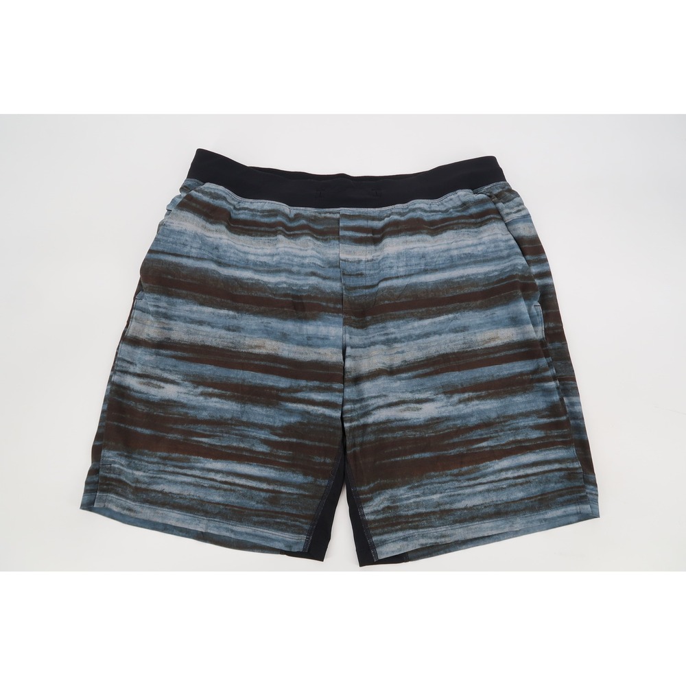 Lululemon Pace Breaker Shorts Mens XL Blue Brown Abstract Stripe Lined Active 9"
